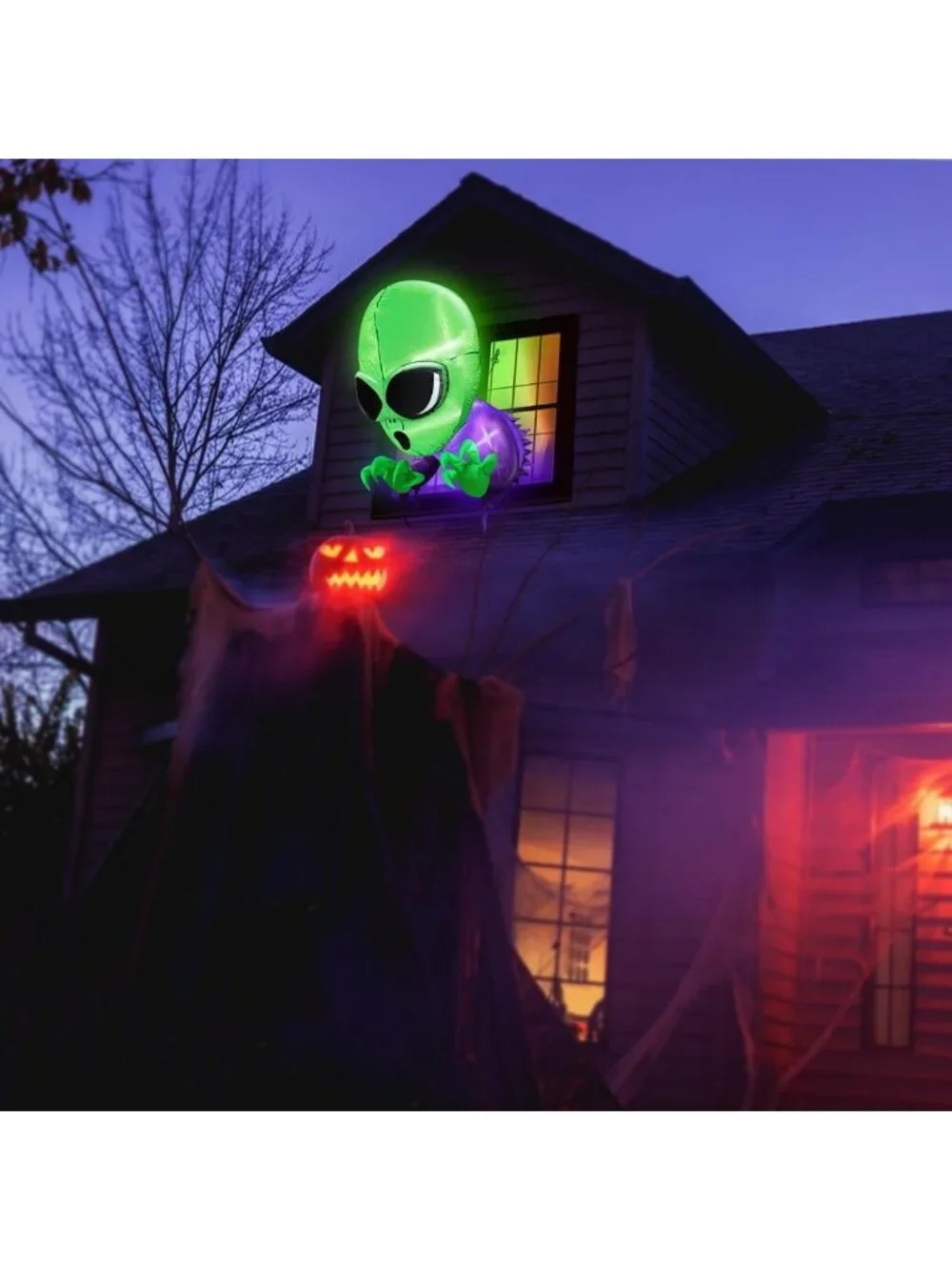 3.5 Ft Scary Alien Halloween Inflatable Decoration with LEDs for Yard & Party